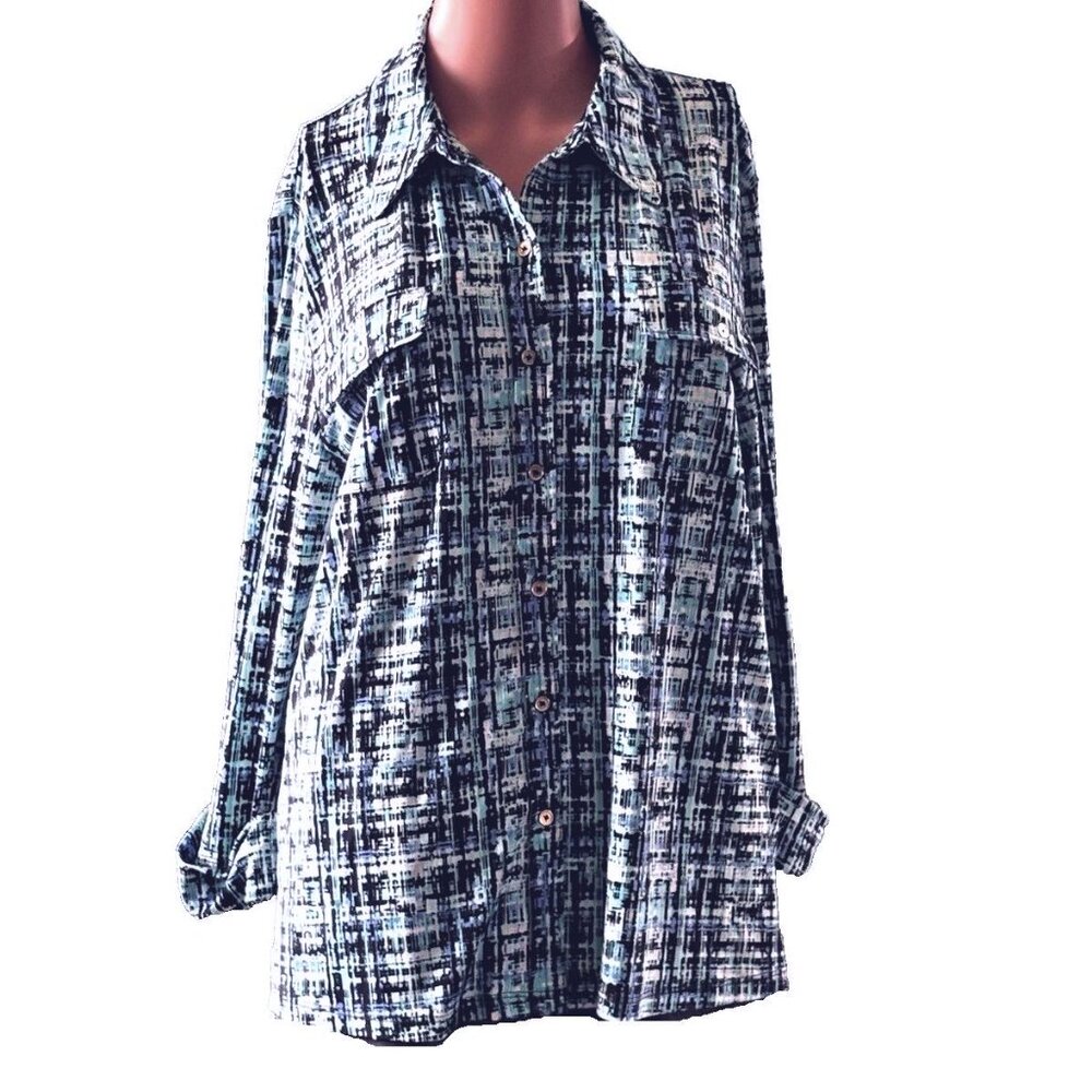 Karl Lagerfeld Paris Women's Blouse Shirt Sz LG Black White Blue Colors